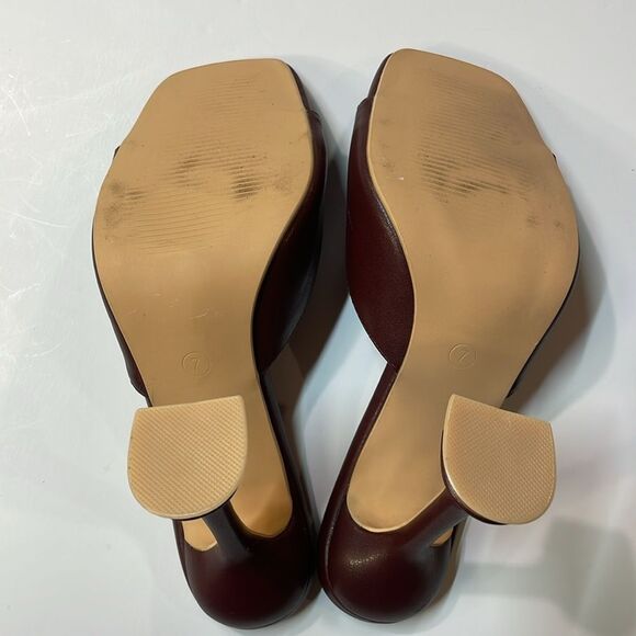 Revol Burgundy Square Toe Slip-On Heeled Mules Sculpted Heel Sandal Women’s Sz 7 - Picture 10 of 10